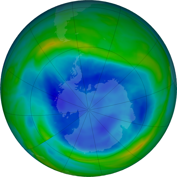Antarctic ozone map for 25 August 2022